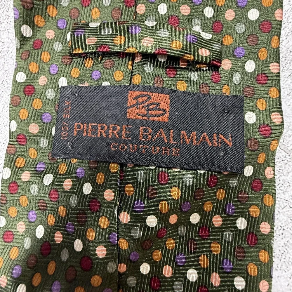 Pierre Balmain Silk Tie Mens‎ One Size Green Polka Dot Jacquard Necktie